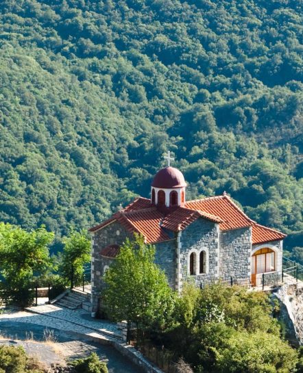 A Greek church on a mountain